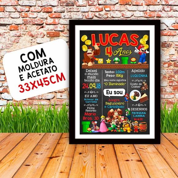 Chalkboard Aniversário Donkey Kong e Super Mário 30x42cm