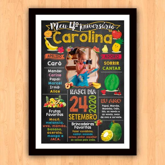 Chalkboard Aniversário Frutaria com Moldura 30x42cm
