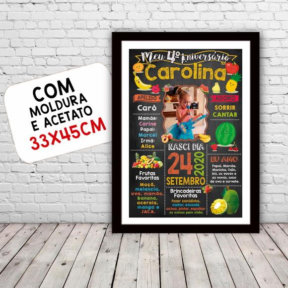 Chalkboard Aniversário Frutaria com Moldura 30x42cm