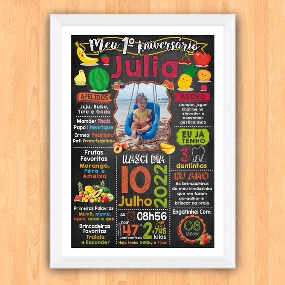 Chalkboard Aniversário Frutas com Moldura 30x42cm