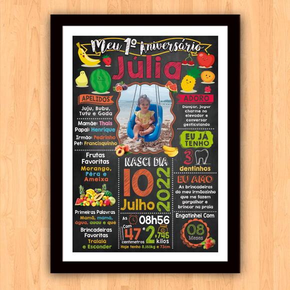 Chalkboard Aniversário Frutas com Moldura 30x42cm