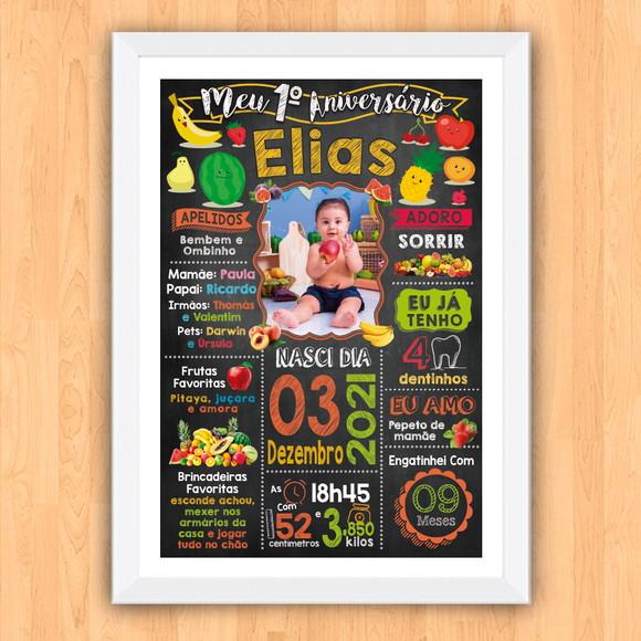 Chalkboard Aniversário Frutas com Moldura 30x42cm