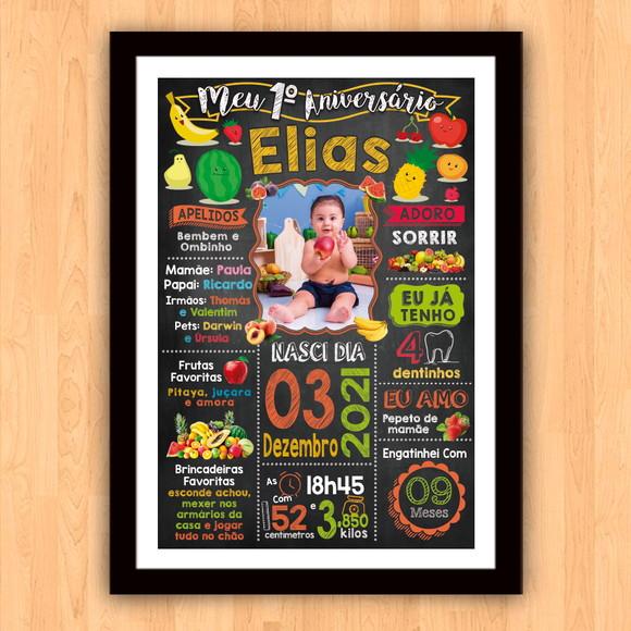 Chalkboard Aniversário Frutas com Moldura 30x42cm