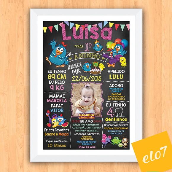 Chalkboard Aniversário Galinha Pintadinha C/ Moldura 30x42cm