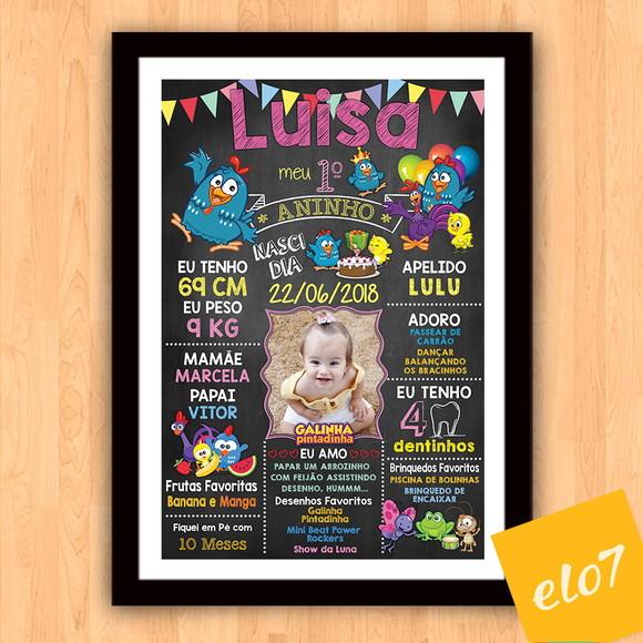 Chalkboard Aniversário Galinha Pintadinha C/ Moldura 30x42cm