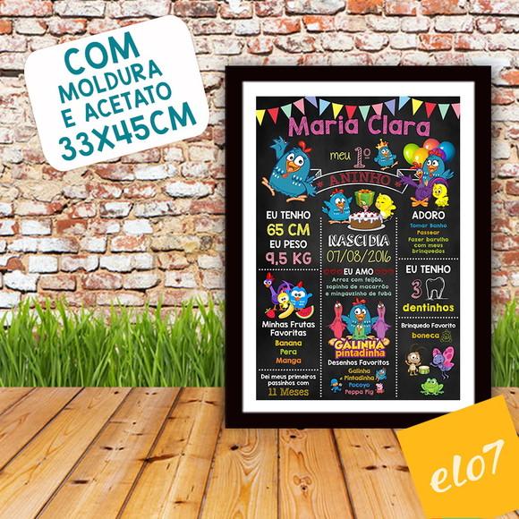 Chalkboard Aniversário Galinha Pintadinha C/ Moldura 30x42cm