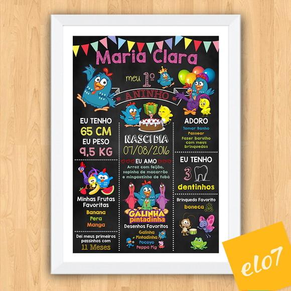 Chalkboard Aniversário Galinha Pintadinha C/ Moldura 30x42cm