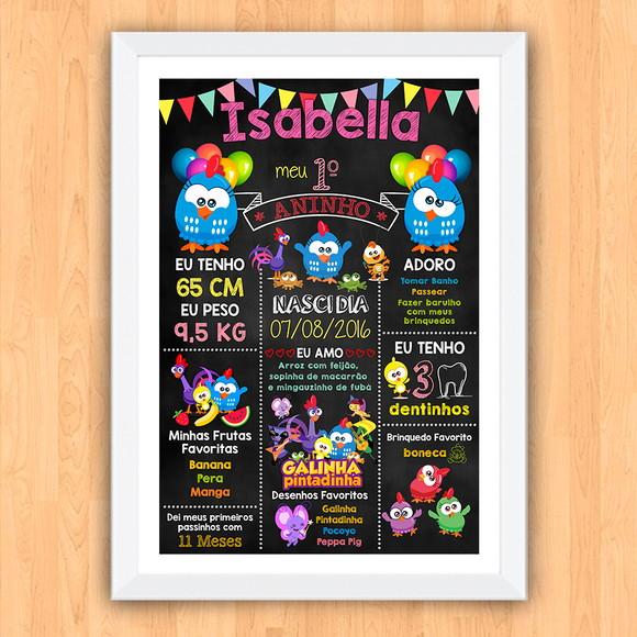 Chalkboard Aniversário Galinha Pintadinha Mini A3 30x42cm