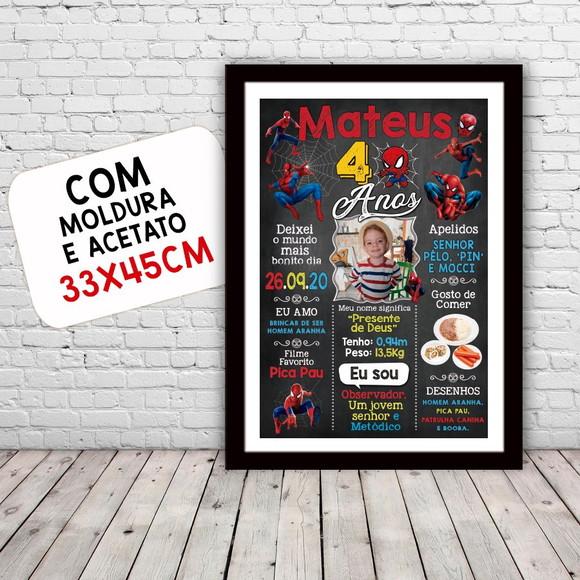 Chalkboard Aniversário Homem-aranha 4 Anos 30x42cm