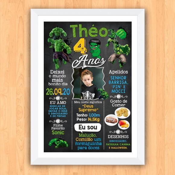 Chalkboard Aniversário Hulk 4 Anos 30x42cm