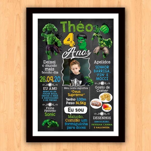 Chalkboard Aniversário Hulk 4 Anos 30x42cm