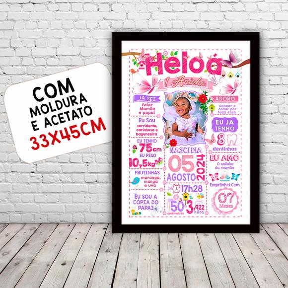 Chalkboard Aniversário Jardim Borboletas c/ Moldura 30x42cm