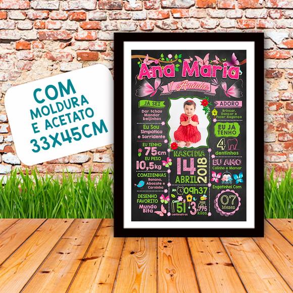 Chalkboard Aniversário Jardim Borboletas c/ Moldura 30x42cm