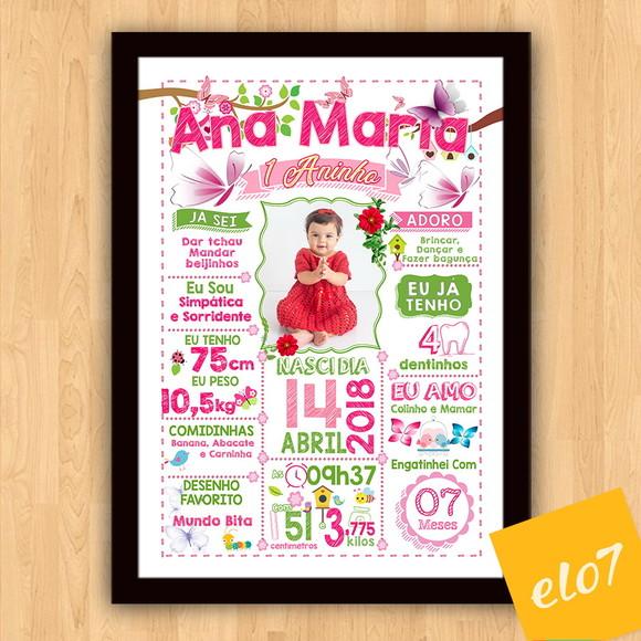 Chalkboard Aniversário Jardim Borboletas C/ Moldura 30x42cm