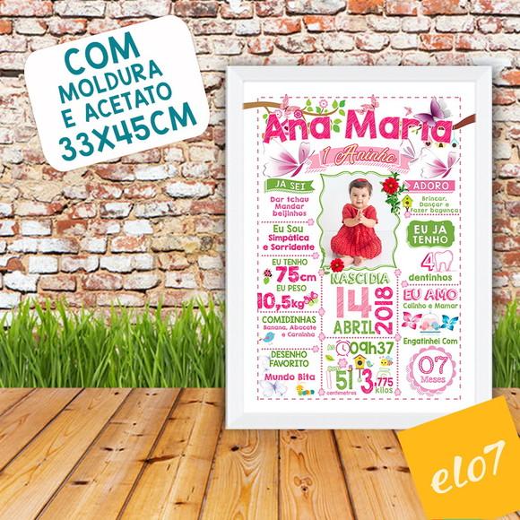 Chalkboard Aniversário Jardim Borboletas C/ Moldura 30x42cm