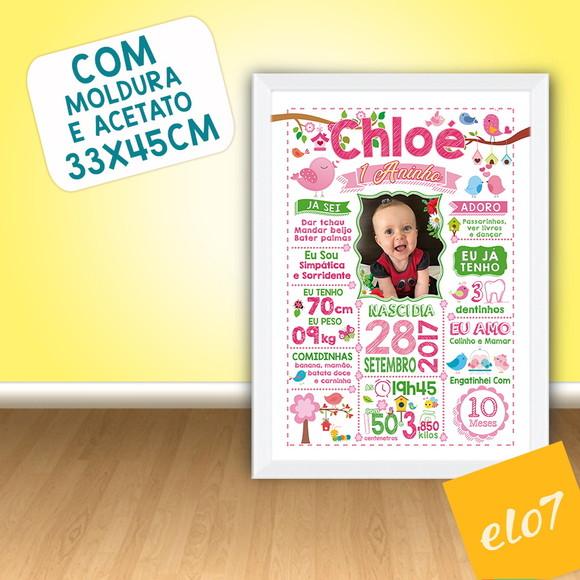 Chalkboard Aniversário Jardim De Pássaros C/ Moldura 30x42cm