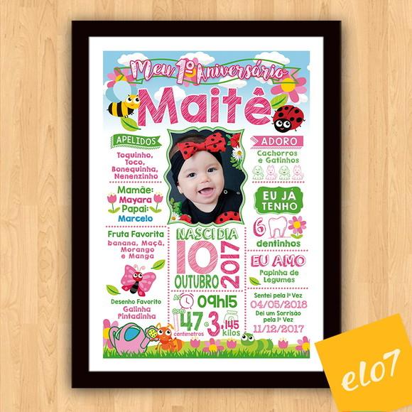 Chalkboard Aniversário Jardim Encantado C/ Moldura 30x42cm