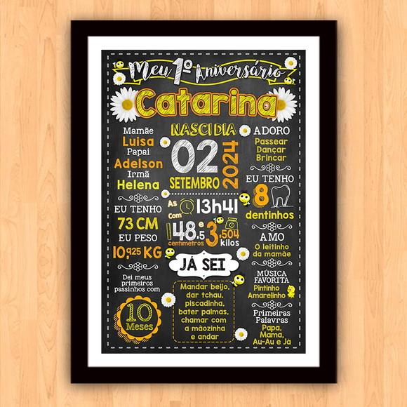 Chalkboard Aniversário Margaridas c/ Moldura 30x42cm