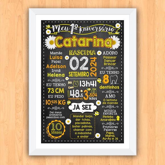 Chalkboard Aniversário Margaridas c/ Moldura 30x42cm