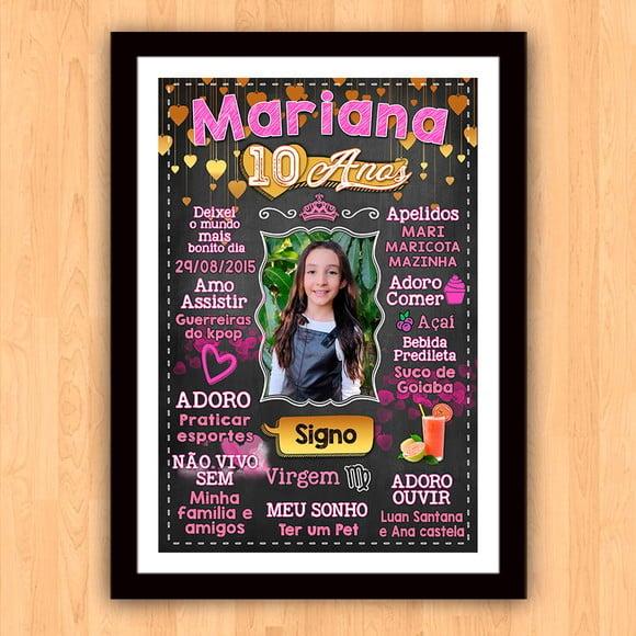 Chalkboard Aniversário Menina 10 Anos 30x42cm