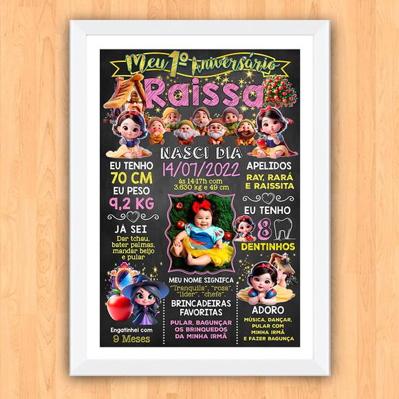 Chalkboard Aniversário Moldura 30x42cm Branca de Neve Baby