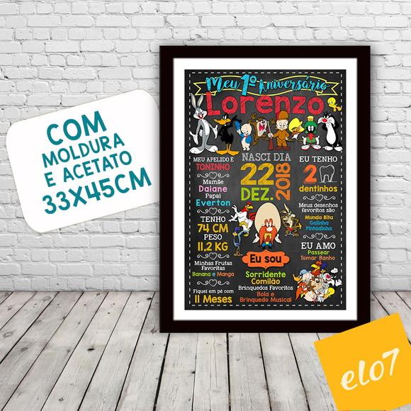 Chalkboard Aniversário Moldura Turma Do Pernalonga 30x42cm
