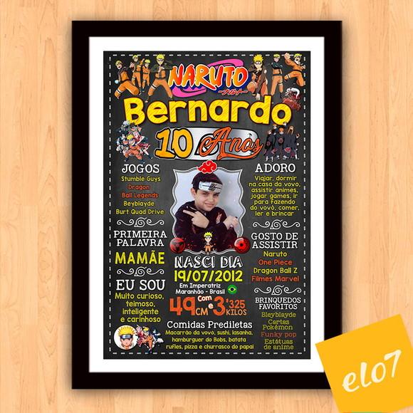 Chalkboard Aniversário Naruto 10 Anos C/ Moldura 30x42cm
