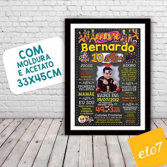Chalkboard Aniversário Naruto 10 Anos C/ Moldura 30x42cm