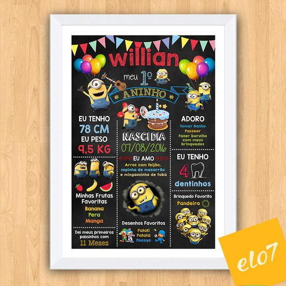 Chalkboard Aniversário Os Minions C/ Moldura 30x42cm