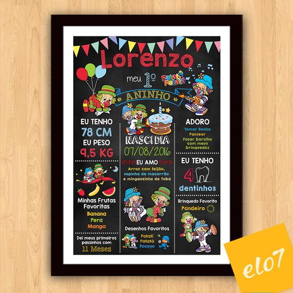 Chalkboard Aniversário Patati Patatá Com Moldura 30x42cm