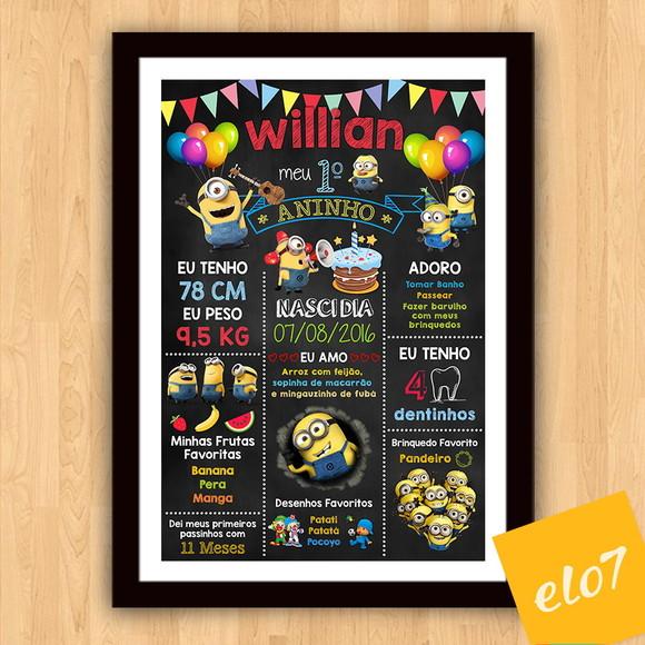 Chalkboard Aniversário Os Minions C/ Moldura 30x42cm