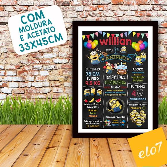 Chalkboard Aniversário Os Minions C/ Moldura 30x42cm