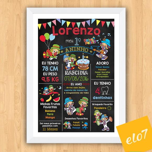 Chalkboard Aniversário Patati Patatá Com Moldura 30x42cm
