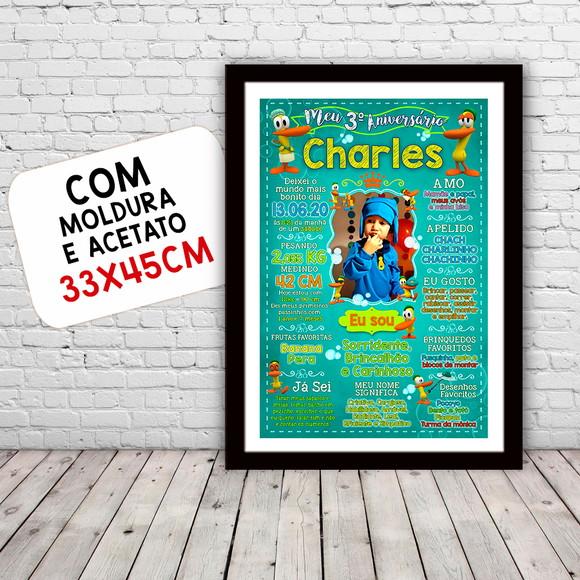 Chalkboard Aniversário Pato Pocoyo com Moldura 30x42cm