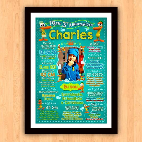 Chalkboard Aniversário Pato Pocoyo com Moldura 30x42cm