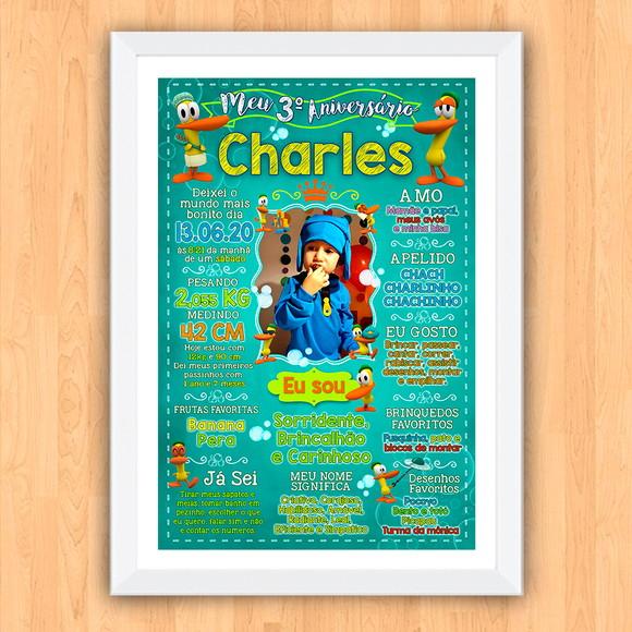 Chalkboard Aniversário Pato Pocoyo com Moldura 30x42cm