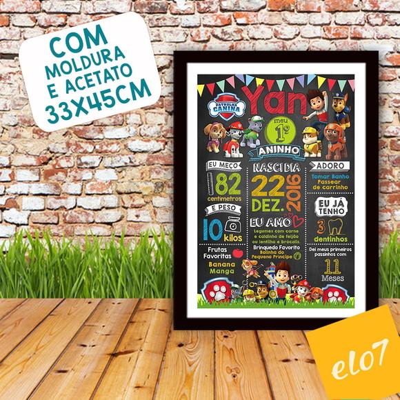 Chalkboard Aniversário Patrulha Canina Moldura 30x42cm