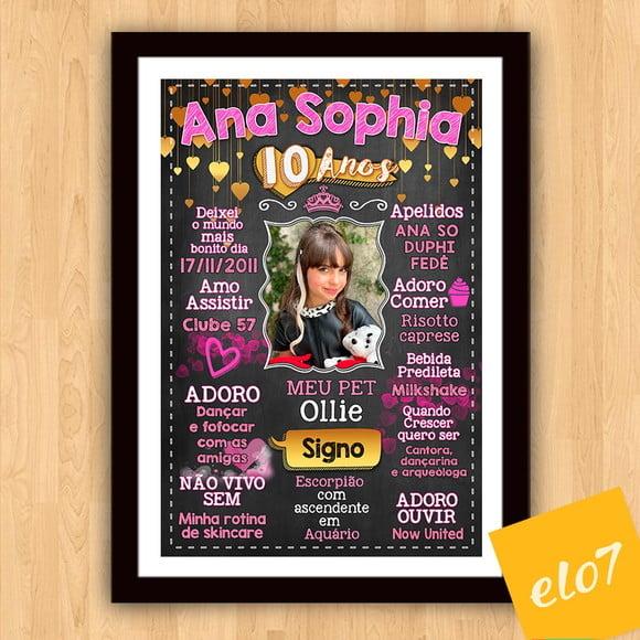 Chalkboard Aniversário Rosa E Dourado 10 Anos 30x42cm