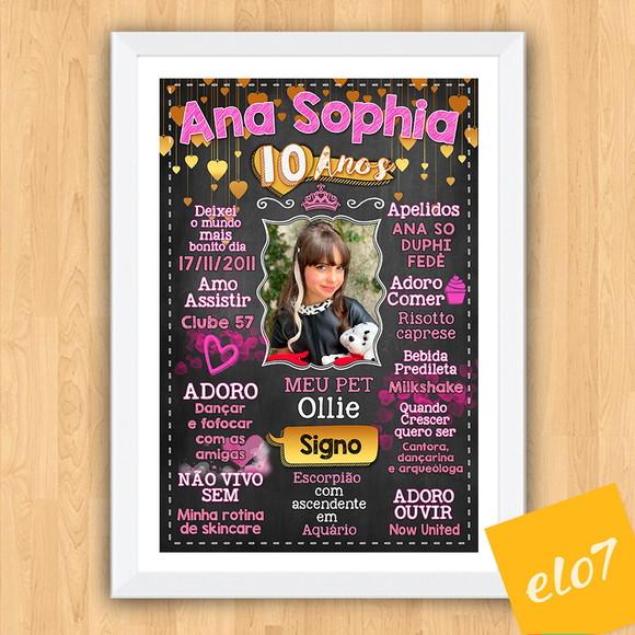 Chalkboard Aniversário Rosa E Dourado 10 Anos 30x42cm