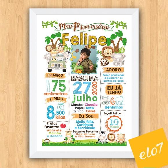 Chalkboard Aniversário Safari Zoológico Branco 30x42cm