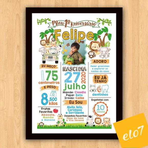 Chalkboard Aniversário Safari Zoológico Branco 30x42cm