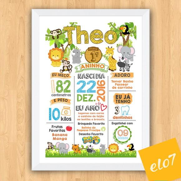 Chalkboard Aniversário Safari Zoológico Branco 30x42cm