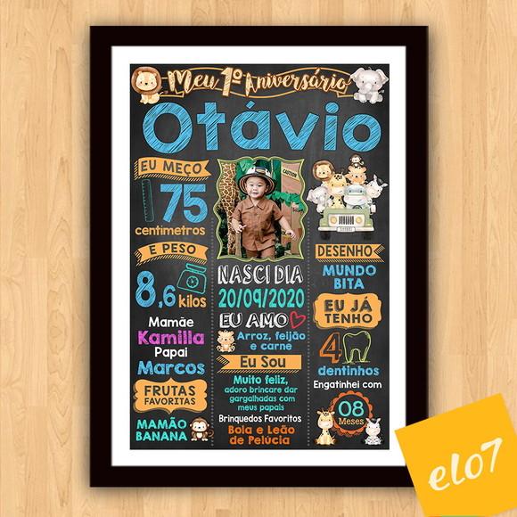 Chalkboard Aniversário Safari Zoológico Com Moldura 30x42cm
