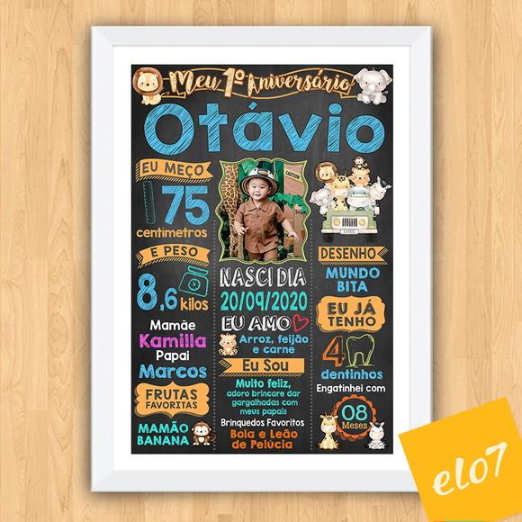 Chalkboard Aniversário Safari Zoológico Com Moldura 30x42cm