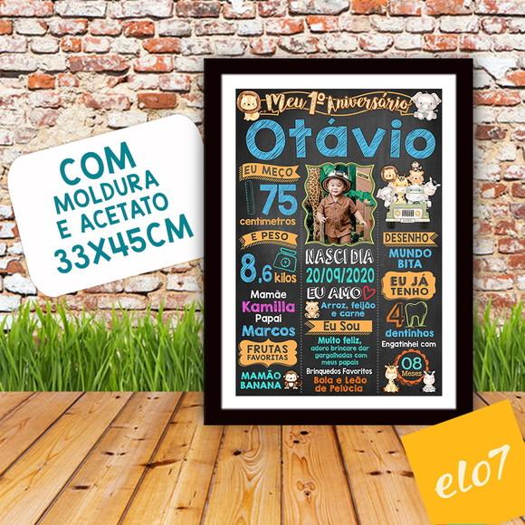 Chalkboard Aniversário Safari Zoológico Com Moldura 30x42cm