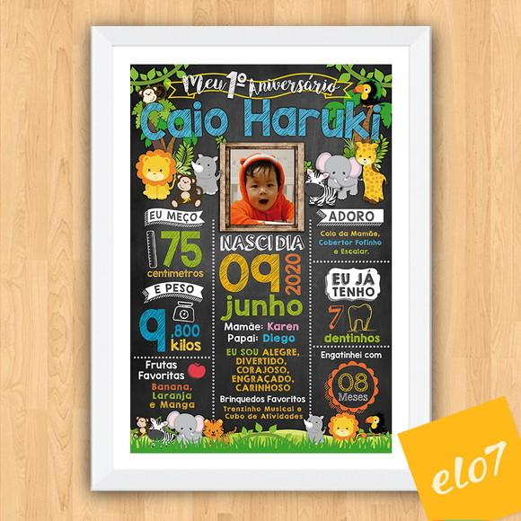 Chalkboard Aniversário Safari Zoológico Com Moldura 30x42cm
