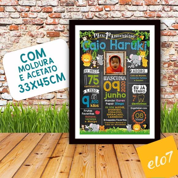 Chalkboard Aniversário Safari Zoológico Com Moldura 30x42cm