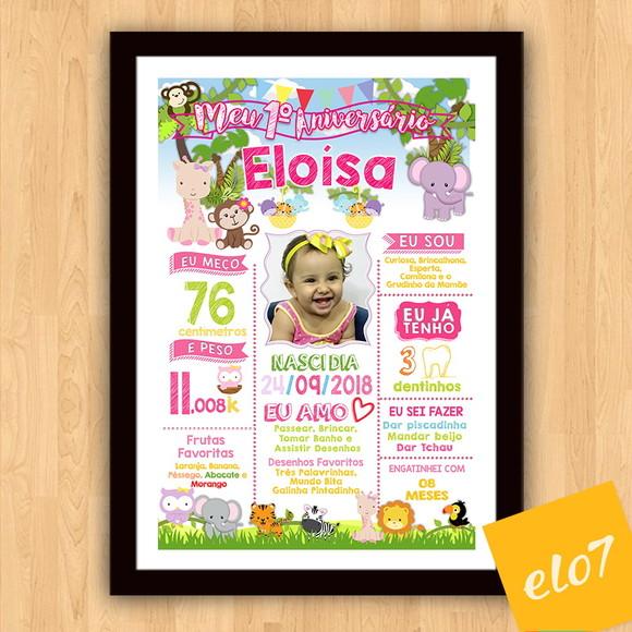 Chalkboard Aniversário Safari Zoológico Rosa 30x42cm