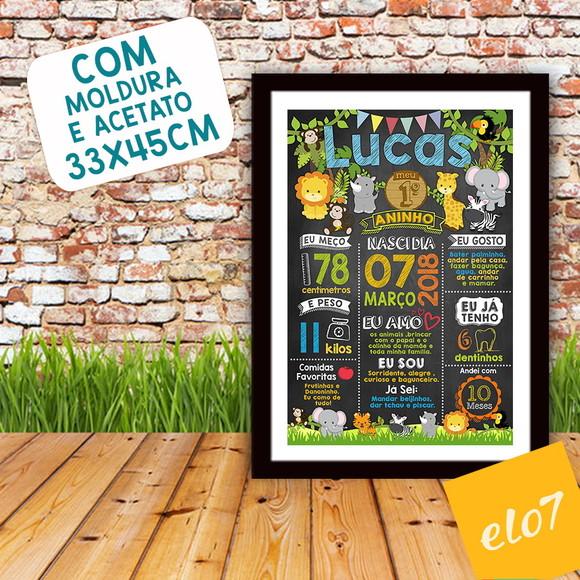 Chalkboard Aniversário Safari Zoológico Com Moldura 30x42cm