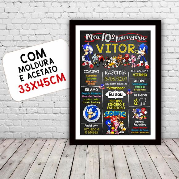 Chalkboard Aniversário Sonic com Foto 10 Anos 30x42cm
